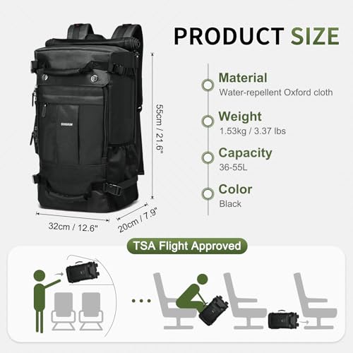 Large Travel Backpack, 17 Inch Laptop Backpack 40L Carry-On Bag Water-Resistant Flight Approved W/Shoulder Strap+Anti-theft Lock for Casual Travel Outdoor, Black3