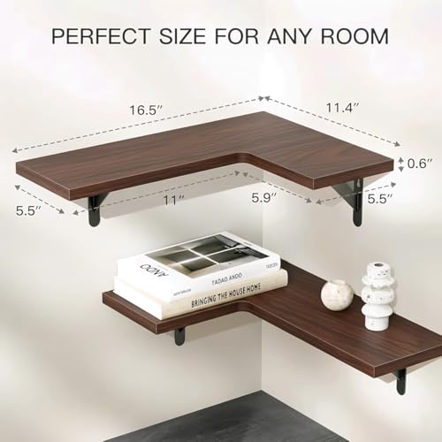 Image of Shoper cart Corner Wall Shelf Set, Shelf, Wall Mounted Shelves, Wall Shelf for Bedroom, Wall Shelves for Living Room, Book Shelf for Wall, Brown, 40 x 30 x 16 cm, (Brown (Set of 3))