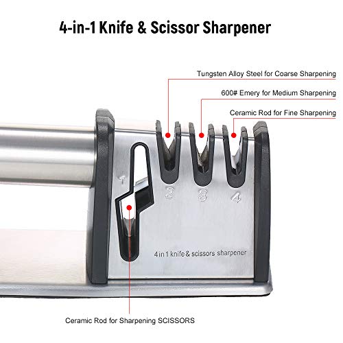 Afiador de faca e tesoura 4 em 1 Aço de tungstênio/Esmeril/Cerâmica Afiador de lâmina grosso médio f