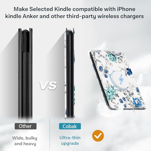 Image of CoBak Stand Case for 7 inch Kindle Paperwhite 12th Gen 2024 and Kindle Colorsoft with Hand Strap - Compatible with iPhone MagSafe, for Samsung /Belkin /Anker Wireless Charging Pads, Durable, Auto Sleep Wake