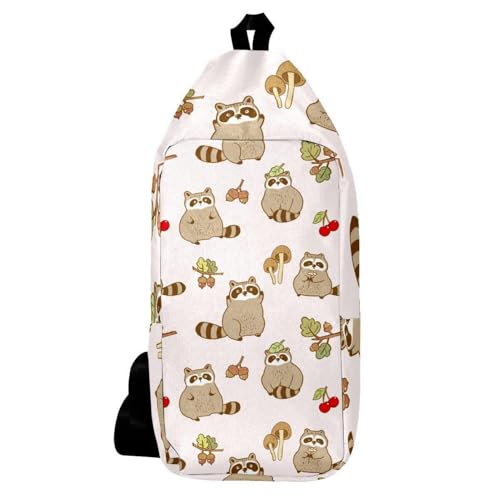 Sac à dos bandoulière raton laveur champignon sacoche poitrine homme femme multicolore