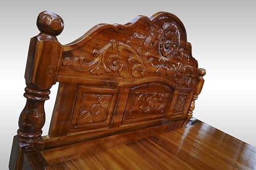 Image of Wooden cot Without Storage Teak Finish (Brown) (Queen)