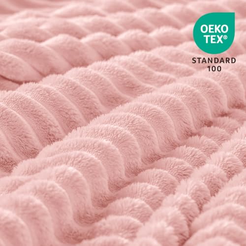 Image of BEDELITE 3D Ribbed Light Pink Fleece Twin Blanket for Couch, 60x80 Inch