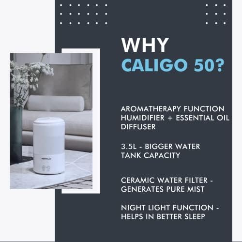 Image of Reffair Caligo 50 Ultrasonic 3.5L Cool Mist Humidifier for Bedroom | Essential Oil Diffuser | Top-Fill Design | Large Tank | Super Silent | Night Light Warm White (Caligo 50 Cool Blue)