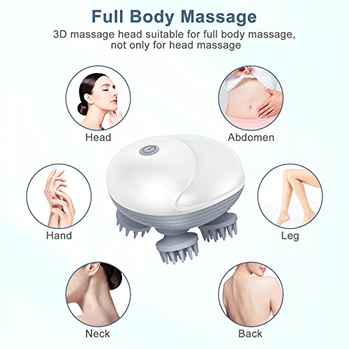 Ankilo Elektrisches Kopfmassagegerät,Kopfmassage Elektrisch mit 4 Knetköpfen Austauschbar,Kopfhaut-Massagegerät,IPX7 Wasserdicht Katzen Massagegerät,für Ganzkörpermassage,HundeköRper,Haarwachstum