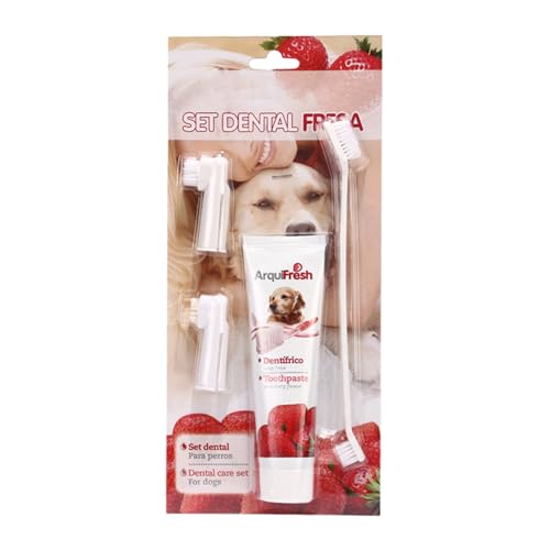 Pasta De Dientes Y Cepillo Para Perros - Pasta Dientes Comestible Para Cepillos De Dientess Para Mascotas Con 3 Cabezales De Cepillo | Extractos De Plantas, Suministros Para Mascotas Para El Cuidado B