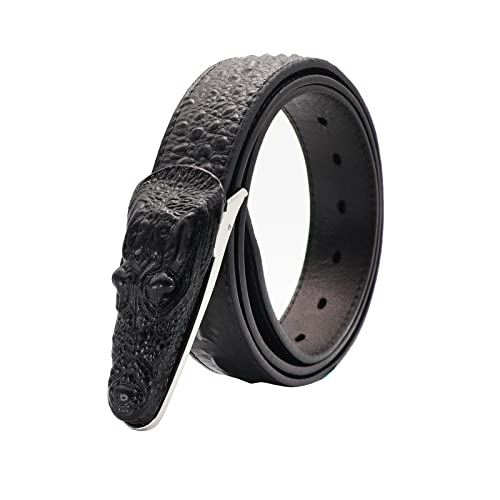 Alligator Belts with Cowhide Crocodile Print Belt Buckle - Changeable, 1 3/8 inch Wide, Black