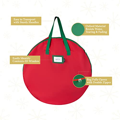 Christmas-Wreath-Storage-Bag-2-Pack-Durable-Tarp-Material-Zippered-Reinforced-Handle-and-Easy-to-Slip-The-Wreath-in-and-Out-Protect-Your-Holiday-Wreath-from-Dust-Insects-and-Moisture-RED