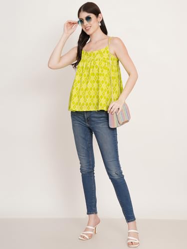Image of FABRIC FITOOR Women's Lime Green Color Geometric Print Cotton Fabric Crop Top