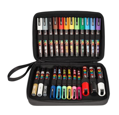 POSCA - Mitsubishi Pencil - Mallette 24 marqueurs Pointes Extra-Fines PC1MC / Fines PC3M / Moyennes PC5M / Biseautées PC8K - Marqueurs Peinture à Base d'Eau - Tout Support (X24)