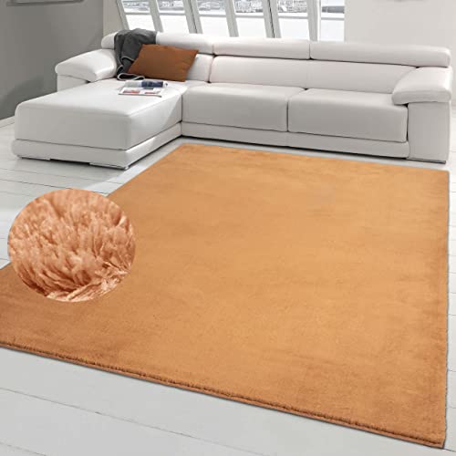 Flauschiger Teppich modern einfarbig | waschbar | in Terra, 120x170 cm