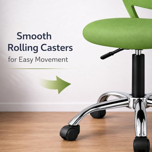 Image of Modern Ergonomic Office Chair, Green, Adjustable Height, Chrome Base with Wheels, Mesh Back Design, Task Seating