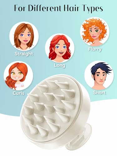 Image of HEETA Scalp Massager Hair Growth, Soft Silicone Scalp Scrubber Shampoo Brush for Exfoliation, Dandruff Removal Head Massage Stress Relax, Wet & Dry Use for Thick Thin Curly Hair Care, Beige