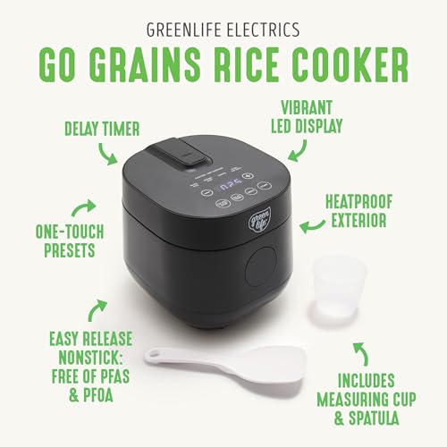 image for GreenLife 4-Cup Digital Rice Cooker, PFAS & PFOA-Free Removable Cerami