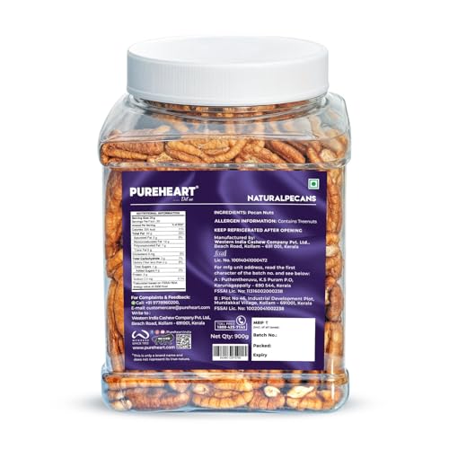 Image of Pureheart Premium Pecan Nuts 900g | Premium Natural Pecans | Healthy Dry Fruits Snack | Rich in Protein, Fibre & Antioxidants | Ideal for Snacking & Baking