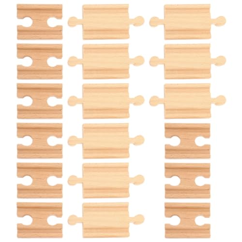 SEWACC Wood Train Track Expansion Packs, 18pcs Wooden Railway Track Wood Train Track Bridge Train Connector Pieces Rail Station Accessory Make Your Own Railway for Christmas Party Favor
