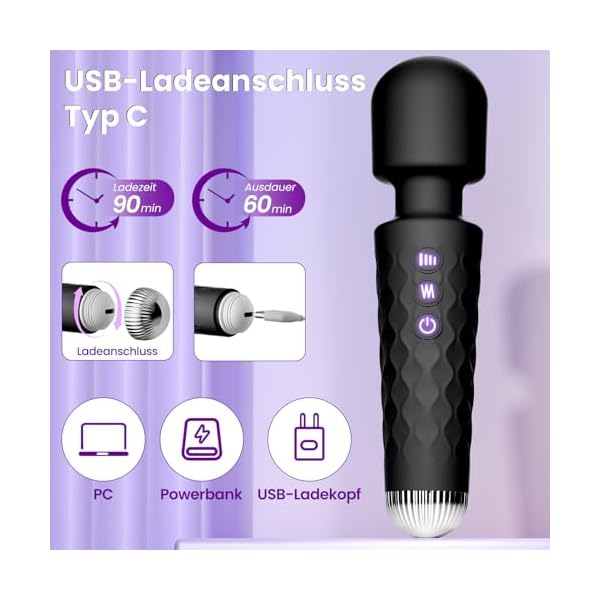 Gobeken Vibrator Vibration für frauen, Dildo mit 10 Vibrationsintensitäten, Sex spielzeug für die frau paare 20 Vibrationsfrequenzen, Vibratorensets für frauen klitoris Massagestab, Massage Schwarz – Bild 6