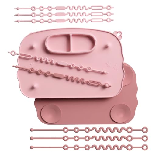 Hepotk 2-Pack Silicone Placemats with 8 Toy Straps Non-Slip Suction Cups for Restaurants Travel & On-The-Go