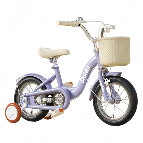 EZweekend子供用自転車、2〜11歳用自転車、学生向け子供用12インチ、14インチ、16/18/20インチ補助輪付き、男の子と女の子の初心者向けバスケット付き、調節可能な滑り止めハンドル付き (18インチ,クラシックな紫色の後部座席なし)