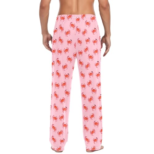 Mens Cotton Pajama Pants Sleep Lounge Pj Bottoms Sleepwear with Pockets Drawstring S Pink Background Crab3