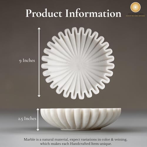Image of SWADESHI BLESSINGS Handcrafted Marble Ruffle Urli Bowl for Home Decor | Traditional Decorative Bowl for Floating Flowers, Potpourri & Festive Decor Items | Pooja Decoration | Wedding /Return Gifts, 9 inch