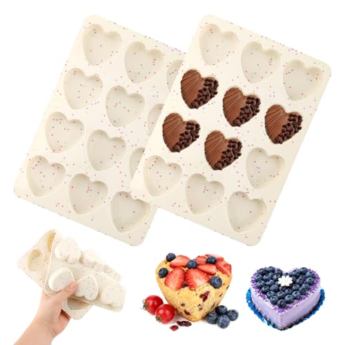 2 Pack Silicone Heart Muffin Pan 12-Cavity Nonstick Silicone Molds Bakeware Supplies Cupcake Pan for Baking Muffins Cakes Tartlets Egg Bites on Wedding Valentines Day Home Party(COLOR:Cream)
