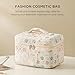 HBselect Large Quilted Makeup Bag, Cute Cotton Travel Cosmetic Bag with Handle, Gifts for Bridesmaids, Portable Coquette Floral Make up Bags, Toiletry Organizer Cosmetic Bags for Women