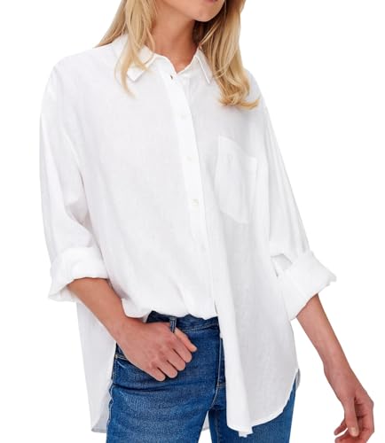 ONLY Damen Onltokyo L/S Linen Blend Shirt PNT Noos Langarmhemd Mit Normaler Passform Und Knopfverschluss 15259585,Weiß,L