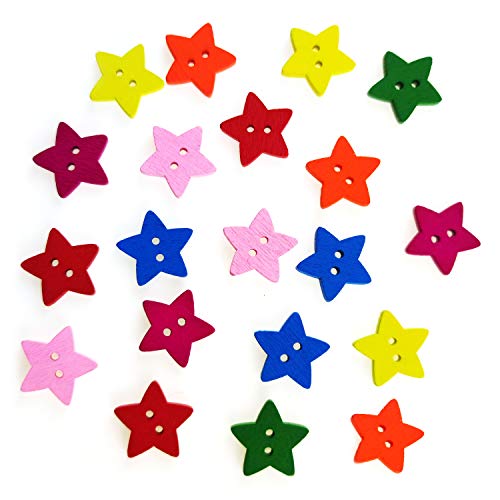 100 Pcs Colorful Wooden Star Buttons With 2 Holes Rustic Buttons For Clothes Sewing Scrapbooking Art Crafting Diy Decoration #TOP2
