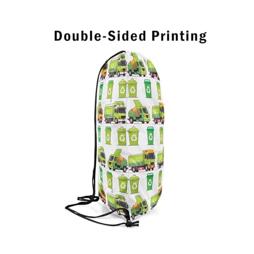 Erosebridal Garbage Truck Drawstring Bags Cartoon Green Car Drawstring Backpack Machinery Transport Vehicle String Backpack Trash Can Print Draw String Back Bag 13X15.74
