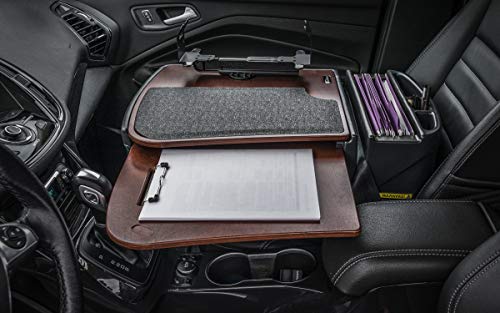 Image of AutoExec AE-GMCD-PS-PI-21M GripMaster Car Desk for Your Vehicle Workstation and Mobile Office, Mahogany with Printer Stand and 400 watt Power Inverter | Vehicle Workstation, Mobile Office, Printer Stand, 400 Watt Power Inverter