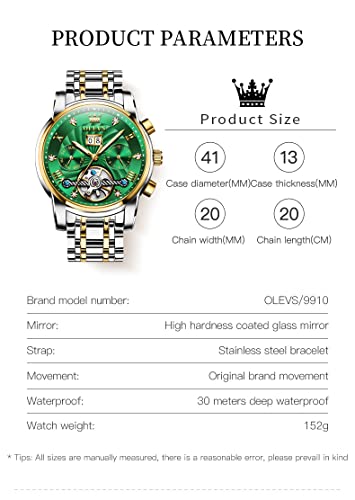 Image of OLEVS Men Automatic Watch Mechanical Self Winding Watches for Men Skeleton Business Dress Luminous Waterproof Diamond Week Month