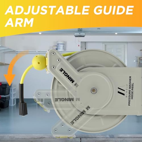 M Mingle Retractable Pressure Washer Hose Reel, 1/4" × 60ft Heavy Duty Professional Hose Reel, Auto Rewind Power Washer Hose Reel, Wall/Floor Mounted, 3600 PSI - Image 3