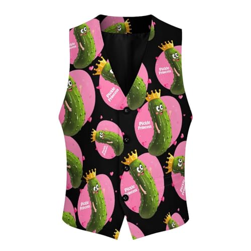 Pickle Princess Funny Pickle Cucumber Men's Suit Vests Dress Vest V-Neck Waistcoat Slim Business Formal with Pocket4