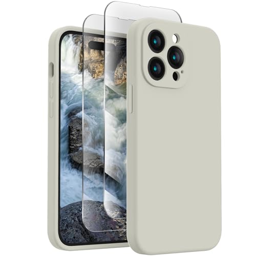 Image of FireNova Designed for iPhone 14 Pro Max Case, Silicone Upgraded [Camera Protection] Case, Soft Anti-Scratch Microfiber Lining Inside, 6.7 inch, Stone