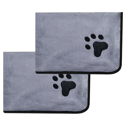 Aohyue 2 Stück Hundehandtuch, Hunde Handtuch aus Mikrofaser, 100 x 50 cm, Hundehandtuch Extra Saugfähig, Weich und Bequem, Hundezubehör für Mittelgroße und Große Hunde, Grau