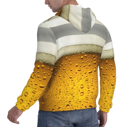 Pull à capuche imprimé bière chaud et isolant, sweat athlétique à col rond coupe ample
