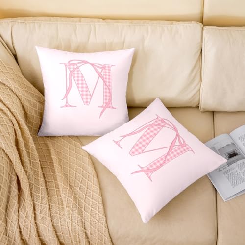 Cartoon Bowknot Kids Pillow Covers,Pink Bow Tie Letter M Cushion Covers 16