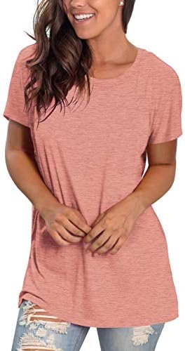 Womens Summer Tops Short Sleeve Cute T-Shirts Crewneck Tees Shirts Coral S