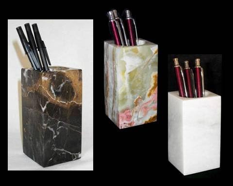 Decorative White Marble Pencil Holder, Stone Pen Cup for Desk, Home or Office