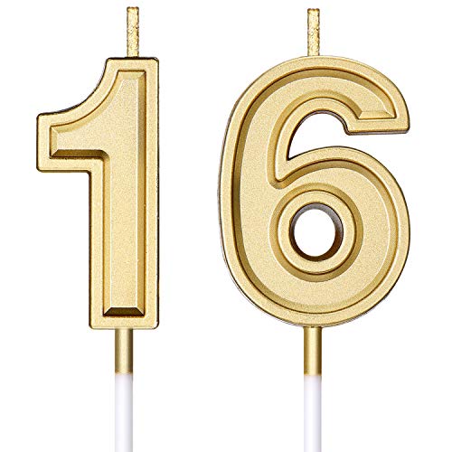Syhood 16th Birthday Candles Cake Numeral Candles Happy Birthday Cake Candles Topper Decoration for Birthday Wedding Anniversary Celebration Supplies