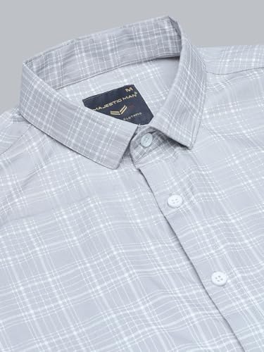 Image of Majestic Man Comfort Slim Fit Spread Collar Small Checked Cotton Casual Shirt