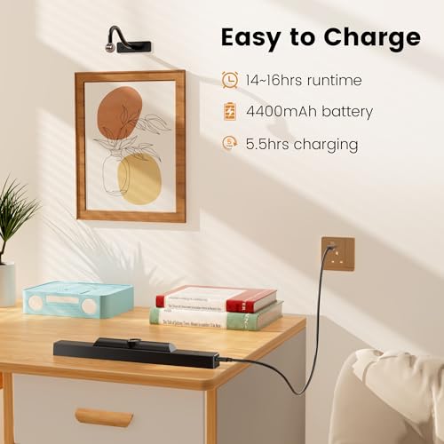 Image of Picture Light for Wall, 12 inch Rechargeable Wireless Battery Operated Painting Lighting, Dimmable LED with Remote 3CCT for Wall Art Gallery Display (Black)