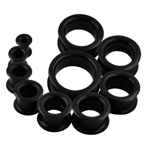 Longbeauty 2er Set Schwarze Silikon Tunnel Plugs Ohr Piercing 12mm Hart Piercing Schmuck