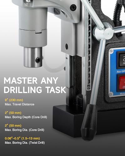 Image of ZELCAN Mag Drill Press, 1550W Portable Magnetic Drill Press with 2 inch Boring Diameter, 0-580 rpm Stepless Speed & Reversible Direction, 2922 lbf Mag Force Electric Drilling Machine for Metal Surface