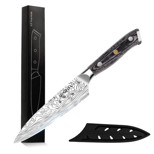 MOSFiATA 4 Inch Paring Knife, Kitchen Knife Fruit Knives with Sheath, German High Carbon Stainless Steel EN1.4116 Precision Cooking Vegetable Knife for Carving, Peeling, Trimming