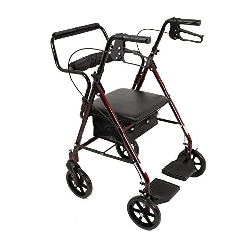Probasics Aluminum Rolling Walker | Folding Transport Rollator With 8" Wheels & Seat For Seniors | 250 Lbs. Weight Capacity #TOP2