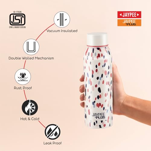 Image of Jaypee Plus Punch Prime Stainless Steel Printed Vacuum Insulated Water Bottle 620 ml | ISI Certified Rustproof & Leakproof Flask with 24Hrs Hot & Cold Ideal for School Kids, Office & Travel-(Cream)
