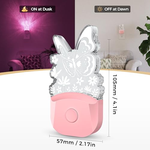 Image of DORESshop Night Lights Plug into Wall [2 Pack], Butterfly Night Light Plug in with 8-Color RGB, Dusk-to-Dawn Sensor, Rainbow LED NightLight for Bathroom, Cute Room Decor,Boys Girls Christmas Gift