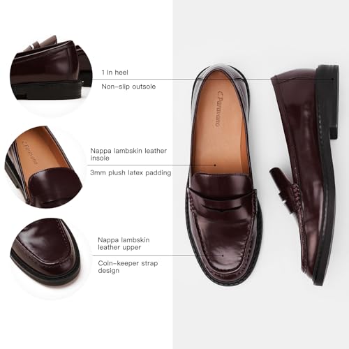 Image of C.Paravano Genuine Leather Penny Loafers for Women Walking Moccasin Flats